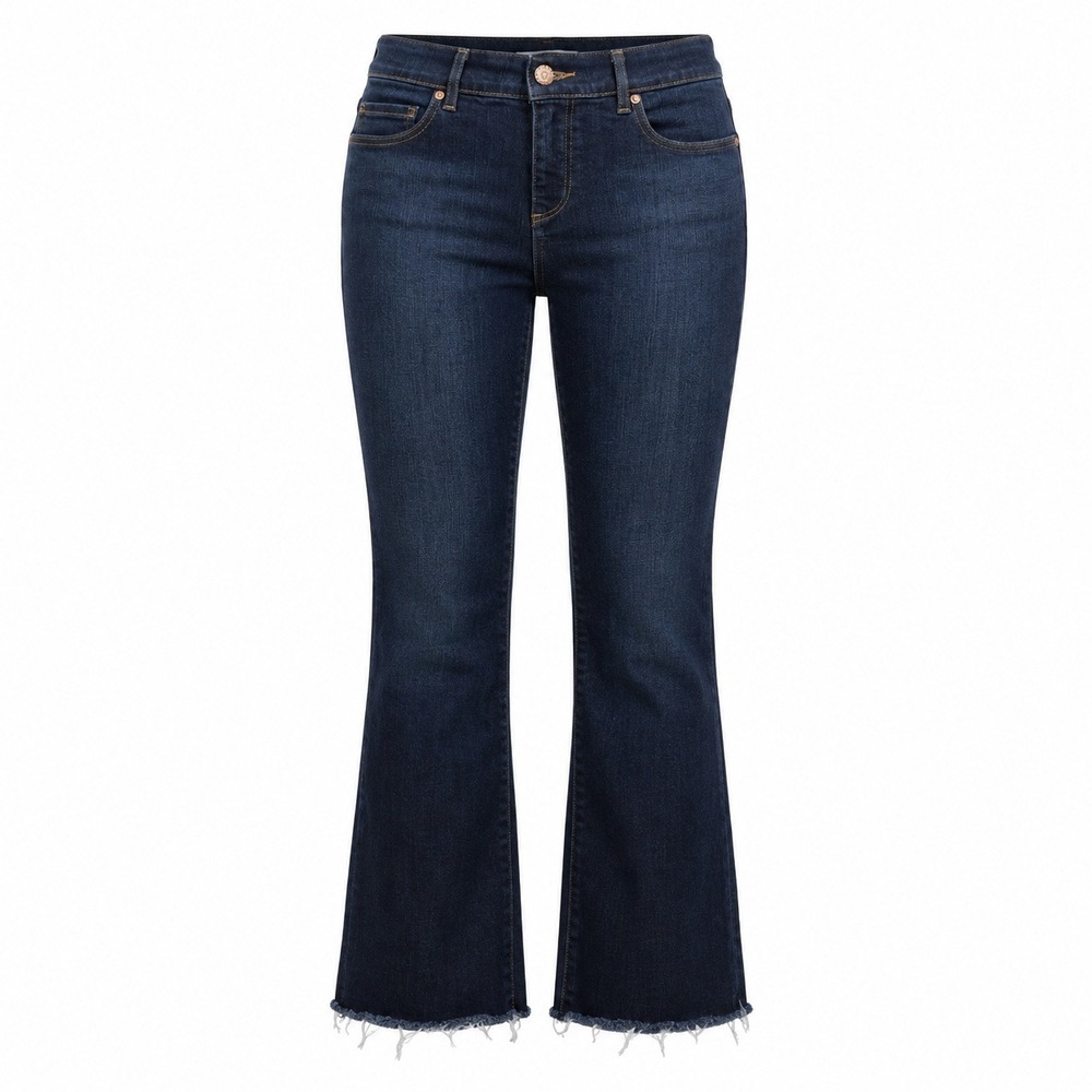 LOFT Flare Crop Jeans Womens 26/2 Dark Indigo Blue Raw Hem Stretch 414352